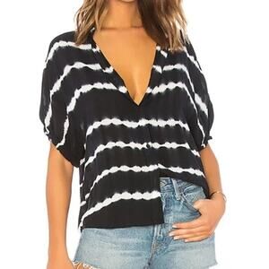 Splendid La Marea Tie-Dyed Striped Short Sleeve Boyfriend Button-Up Top size XS
